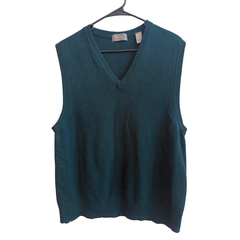 Lord & Taylor Mens Forest Green 100% Lambswool V-Neck Sweater Vest Large